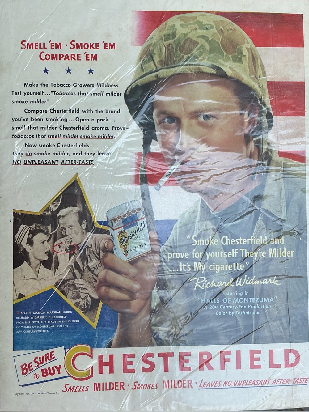 Vintage 1951 Advertisement for Chesterfield Cigarettes Richard Widmark